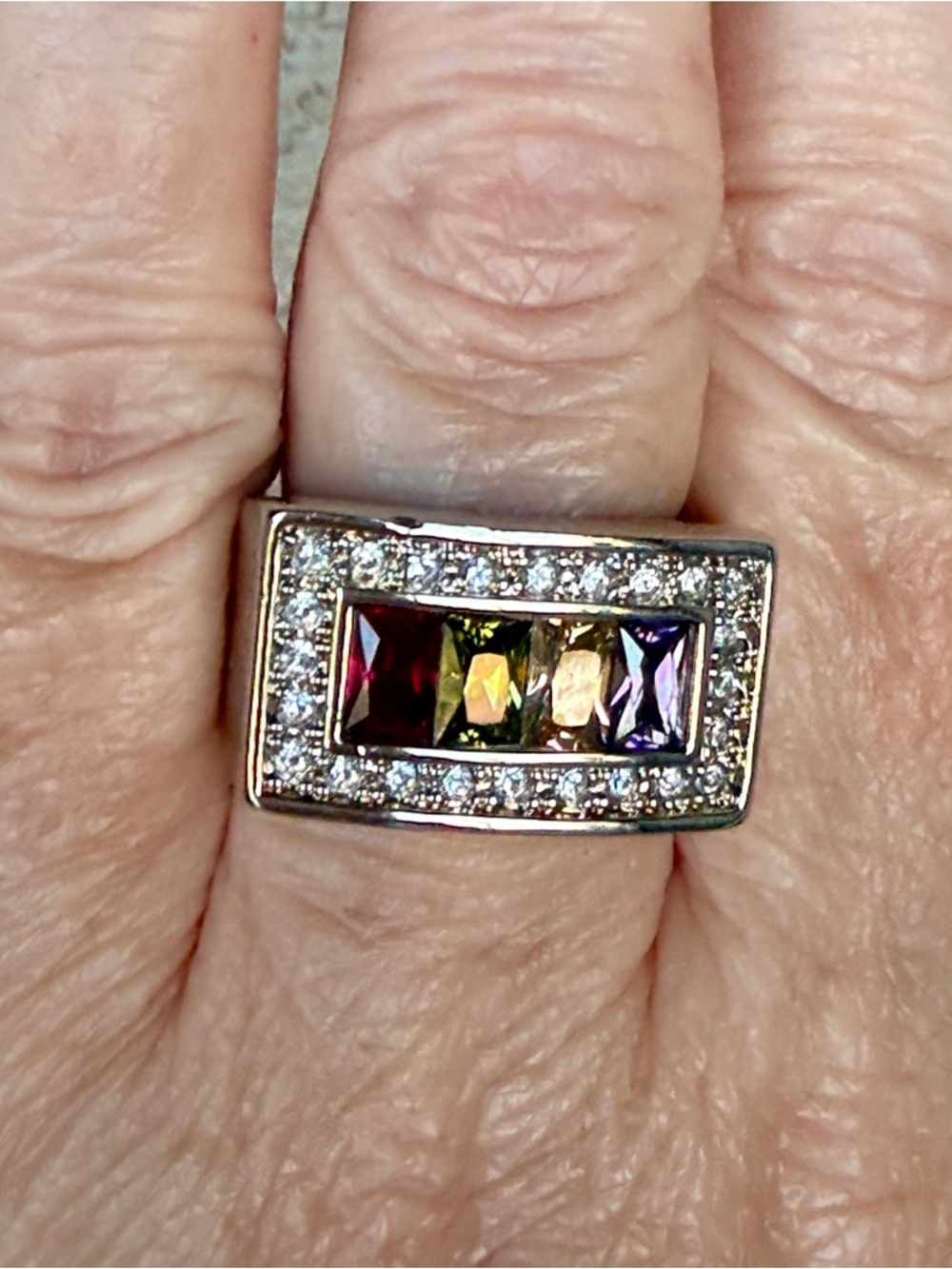 Camille Lucie Silver Multicolored CZ Statement Ring
